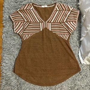 Embroidered Aztec print top